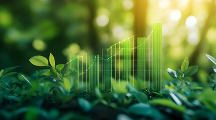 Green bar charts representing positive trends in eco investing and green banking   -