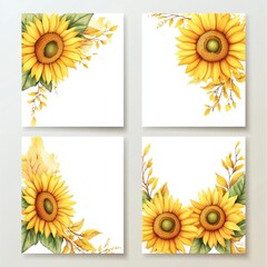 Wall Mural - Sunflower Wedding Invitations Set with Beautiful Yellow Floral Background