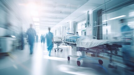 Wall Mural - hospital corridor with doctors and nurses pushing a patient on a stretcher,