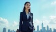 © GOPINATH - Confident Businesswoman Standing Against City Skyline Background.