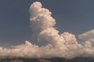 Sky storm clouds nature. Blue cloud landscape over mountain. Beautiful cloudscape sunset, sunrise.