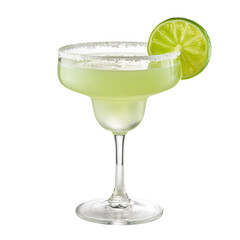 Refreshing margarita cocktail with lime slice on white background. transparent background