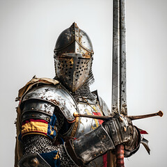 A medieval knight in armour with no background, Generative AI