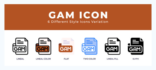 Gam file icons set of simple vector illustration.