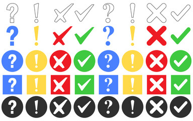 Wall Mural - check box tick mark icon set button question mark exclamation mark correct right wrong yes or no che