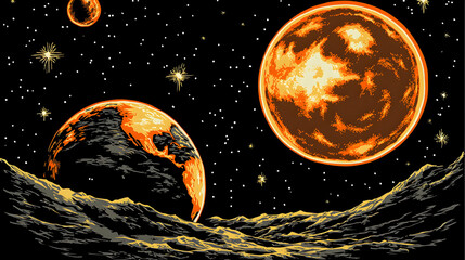 planets in the night sky, stars, space, outer space, galaxy, celestial bodies