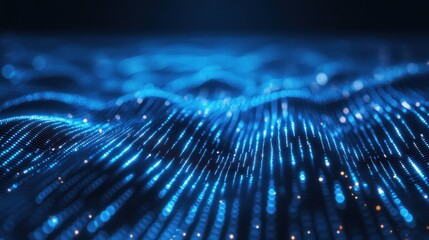 Abstract blue digital wave pattern with glowing particles, futuristic background.