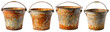 © beast01 - Set of rural old used metal buckets for water, trash, and weeds on transparent background. Rural Inventory Concept.