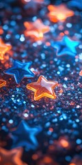 Wall Mural - blue and orange glowing stars. background, banner, poster, wallpaper for creative projects.