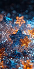 Wall Mural - blue and orange glowing stars. background, banner, poster, wallpaper for creative projects.