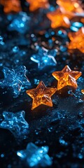 Wall Mural - blue and orange glowing stars. background, banner, poster, wallpaper for creative projects.