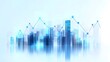 © F - Abstract Business Growth Concept with Modern City Skyline and Upward Data Lines, Featuring Blue Holographic Light and Floating Data Points in a High-Tech Urban Environment with Corporate Finance