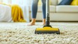 © Nitchalee N. - A person vacuuming a soft carpet in a bright living room, showcasing cleanliness and home comfort.