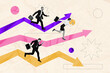 © deagreez - Composite photo collage of happy business men girl run arrow promotion way development success stats isolated on painted background