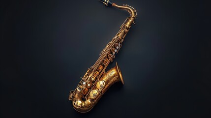 Musical instrument saxophone on dark background