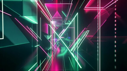 Wall Mural - a neon hallway with pink and green lights creates an abstract geometric design
