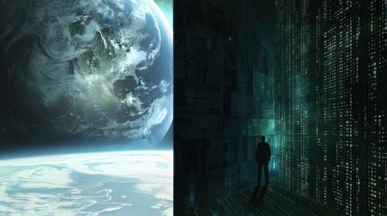 Man Looking at Digital World