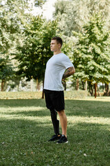 man with prosthetic leg enjoy a workout, embodying strength and inclusivity in a vibrant outdoor setting.