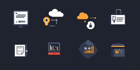 Computer icons on a dark background.
