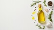 © Nuchylee - Olive oil bottle with herbs, garlic, and spices on white isolated background.