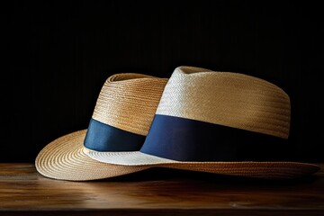 Closeup photo of ladys boater and gentlemans Panama hat.