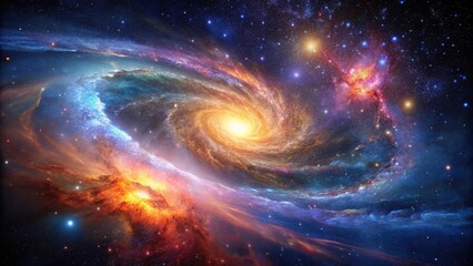 Wall Mural - Galactic collision in a distant galaxy with colorful stars and gas, stardust, galaxy collision, starburst, interstellar gas, celestial collision