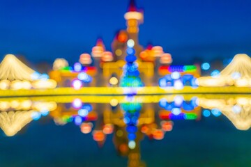 Wall Mural - Defocused background with shiny bright celebrate lights as bokeh.