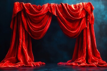 Wall Mural - A red curtain on a stage with a dark background