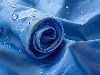 Wall Mural - A close up of a blue fabric with water droplets on it