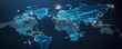 © Cheewynn - Global security surveillance network with digital overlays on a world map, representing military defense and monitoring systems