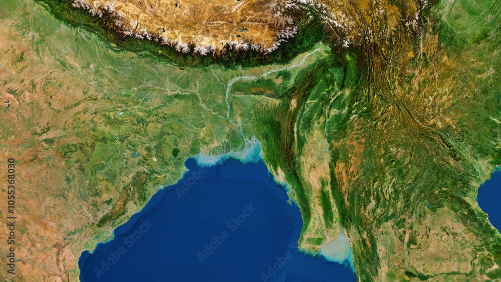 8K Myanmar and Bangladesh Map, High Resolution Satellite View With No ...
