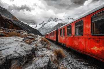 switzerland train in the alps: transportation at moteratsch glacier bernina