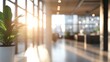 © hassan - Blurred background of modern office interior with large panoramic windows, natural light, and minimalistic design elements