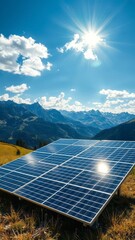 Solar cell panel in country mountain landscape solar panel Ultra realistic Photorealistic 