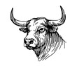 © Luka - detailed bull head illustration in monoline style, black vector art
