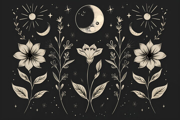 Moon floral elegant illustration