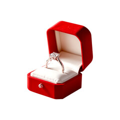 Diamond silver ring in red gift box isolated on transparent background. Jewelry gift box with ring png