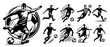 © Luka - black vector of soccer player silhouette in dynamic movement, minimalist logo style