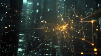 Leinwandbilder - Network connecting glowing dots over city buildings at night