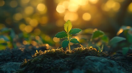 Sunlit green sprout symbolizing ecology sustainability and the natural cycle of growth