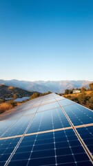 Solar panels in a scenic landscape with mountains and blue sky solar panel Ultra realistic Photorealistic 