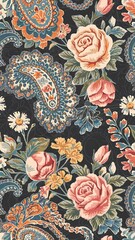  Traditional oriental seamless paisley pattern. Vintage flowers background. Decorative ornament backdrop for fabric, textile, wrapping paper, card, invitation, wallpaper, web design.