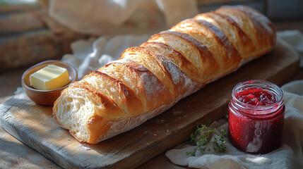 French Baguette with Butter and Jam