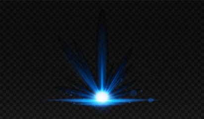 Glowing blue light stars with sparkles. Horizontal lens flares pack. Laser beams, light rays. Beautiful light flares. Glowing streaks on transparent background. Luminous abstract wallpaper