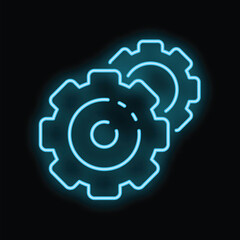 Neon sign depicting two gears turning together, representing teamwork and collaboration