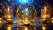 © Aronova - Glowing sacred geometry sphere with candles in blue and gold