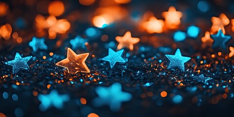 Wall Mural - blue and orange glowing stars. background, banner, poster, wallpaper for creative projects.