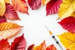 © AI04 - In autumn, the population is vaccinated with a syringe embedded in autumn leaves. The new vaccine is injected into autumn leaves.