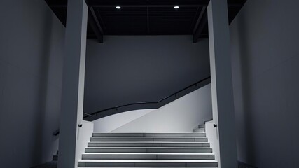 Wall Mural - Blue wall with a crisp white staircase casting a dramatic shadow, ambiance, decor, architectural