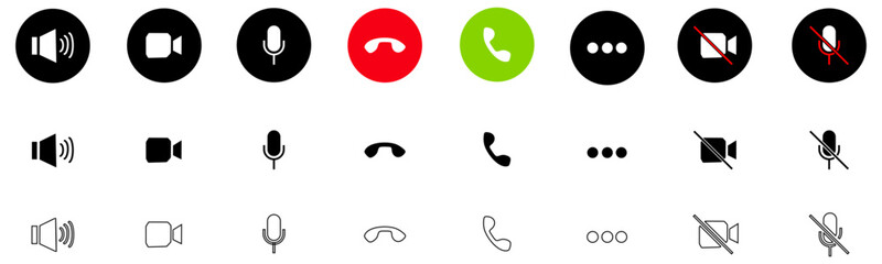 set of video call icon. video conference. video call chat screen vector buttons template for on-line